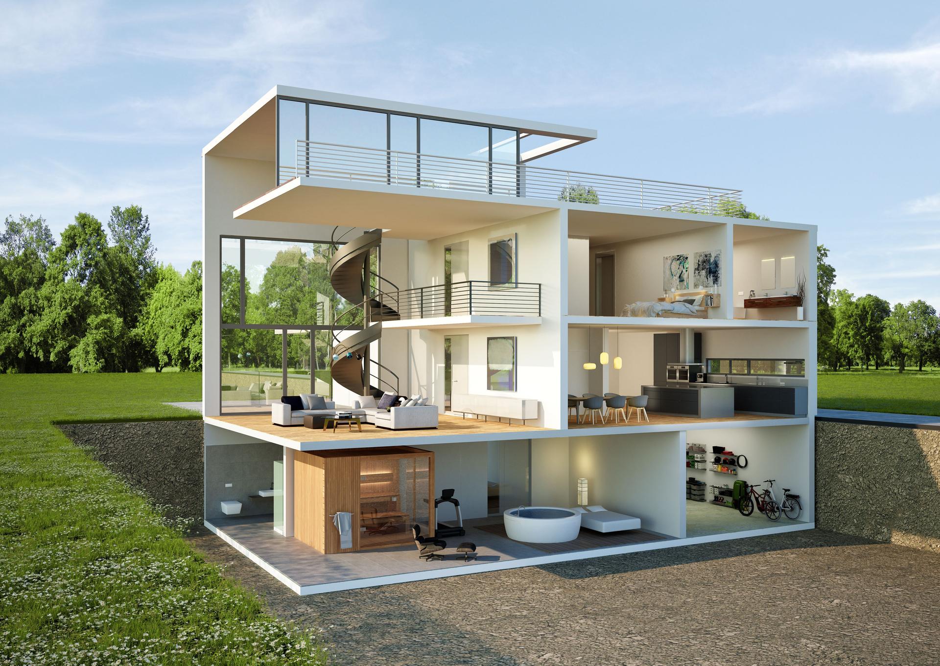 Modern cut house with a view of the interior