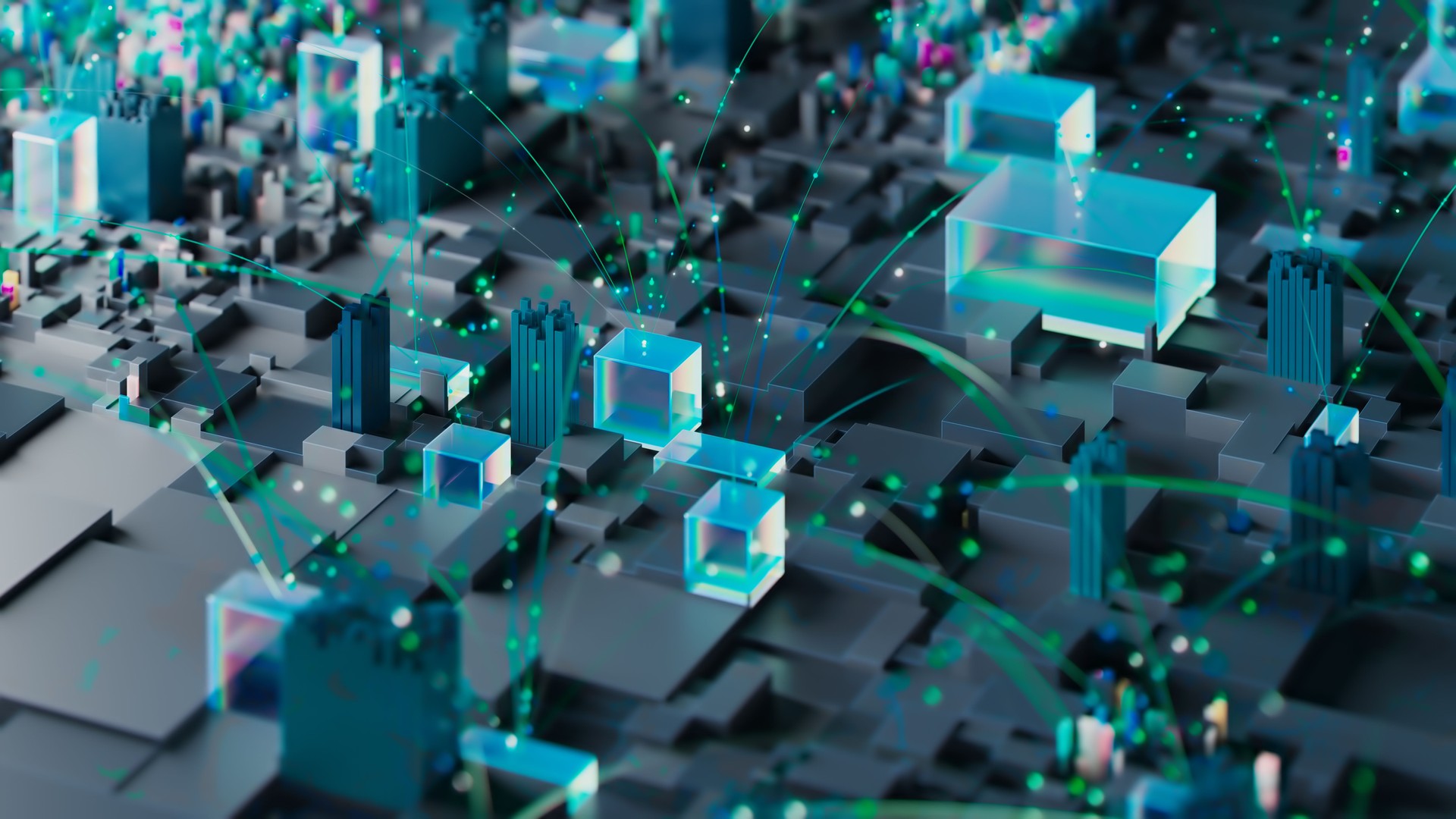 Modern Abstract Digital City Representation with Bright Connections and Structures